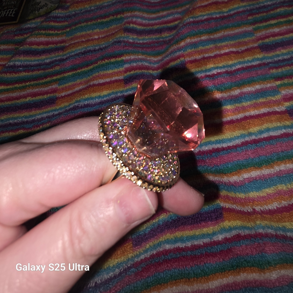 Betsey Johnson Pink Crystal Ring Pop Keychain/ Bag Charm with Gold Accents